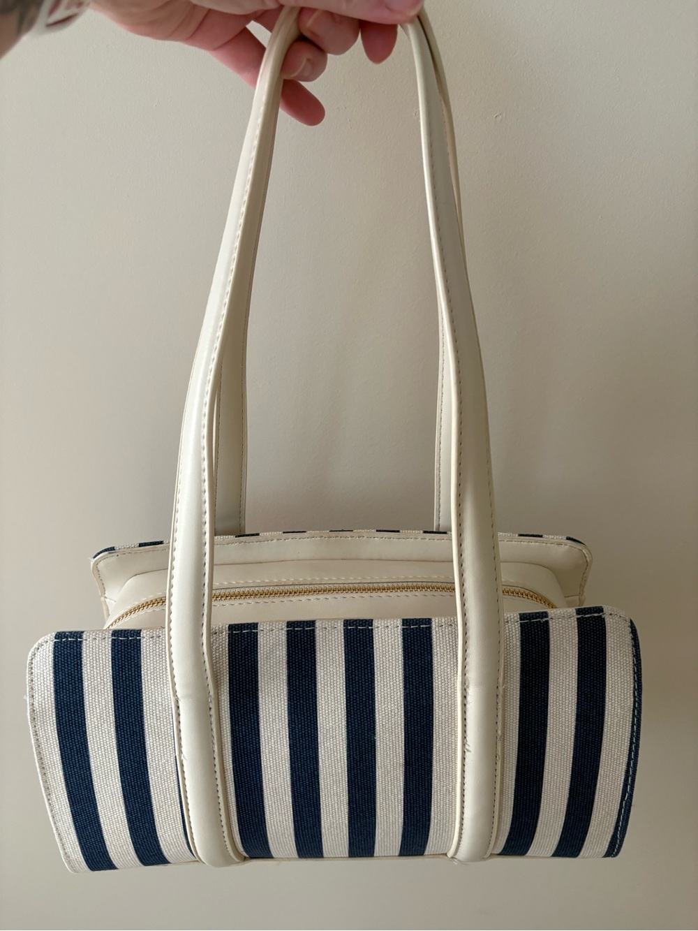 Betsey Johnson Navy & Cream Striped Shoulder Bag with Red Lobster Charm - Picture 11 of 13
